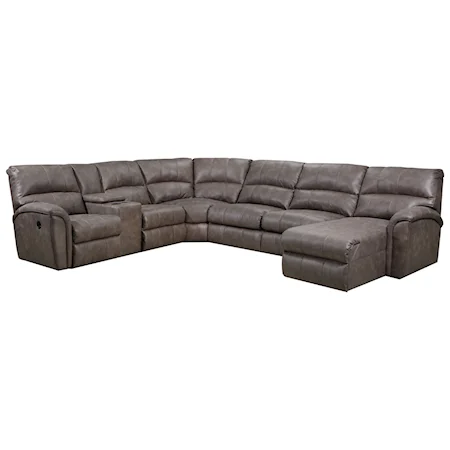 Casual 4-Piece Reclining Sectional with Right Chaise and Storage Console